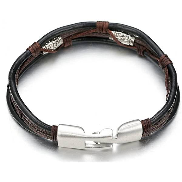 Læderarmbånd til mænd, vintage stil, 22 cm (8,66 tommer) med gratis gaveæske