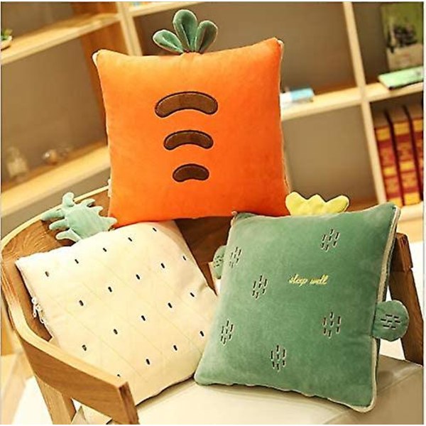 Ananas Tegneserie Firkantet Puteteppe Multifunksjonelt 2 I 1 Fløyel Mykt Solid Dekorativt Sett Putetrekk For Sofa Soverom Bil 35x35cm