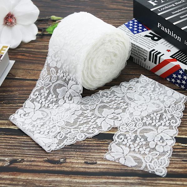 3 tum vit spetsband spets tyg dekorera elastisk blommig stretch sy spets trim 10 yards