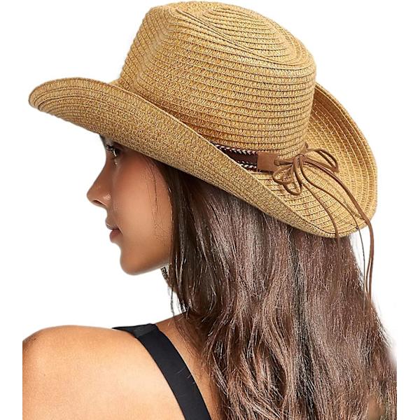 Kvinnors Halm Solhatt Herr Cowboy Stil Trädgårdshytt Upf 50+ Bred Brätte Sommarhatt Style 2