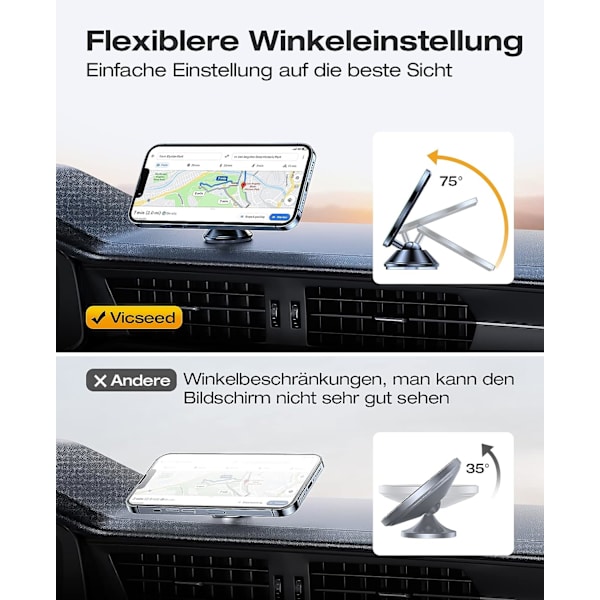 Mobiltelefonhållare Bilmagnet Kompatibel med MagSafe Bilhållare, Full Metal Magnetisk Bil Mobiltelefonhållare för iPhone 14 13 12 Samsung etc
