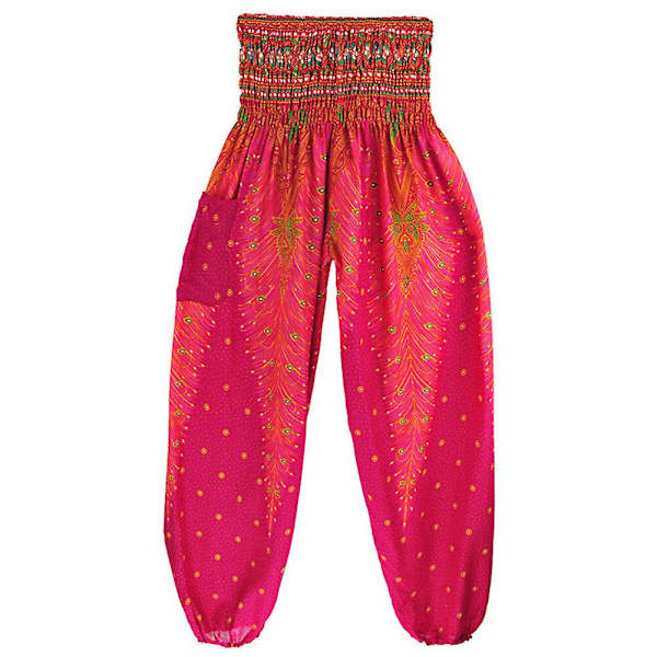 Boho Joogahousut Naisille - Painetut Pilateshousut Löysällä Istuvuudella ja Pussimaisella Harem-tyylillä - Täydelliset Rannalle, Joogaan, Tanssiin ja Muuhun Rose One Size
