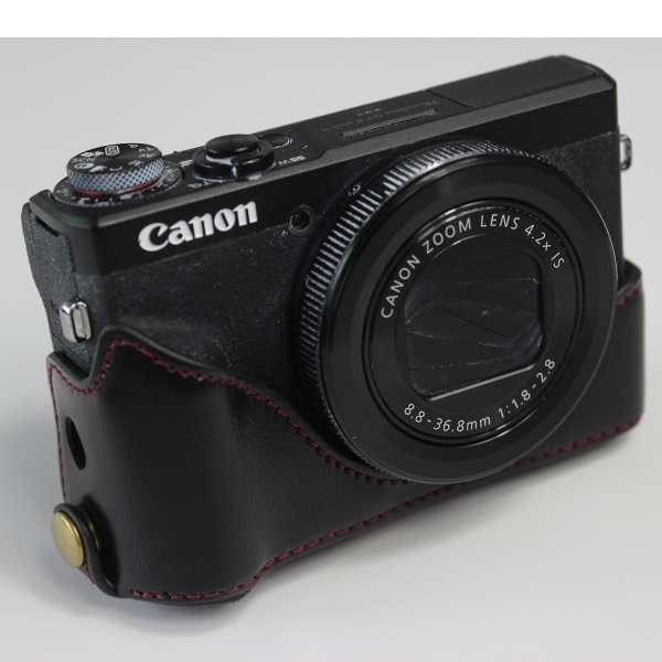 PU-läder halv kameraväska med rem för Canon PowerShot G7 X Mark III Black