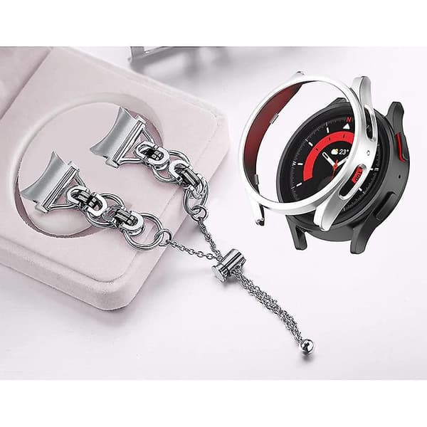 Rostfritt stål armband för Samsung Galaxy Watch 5 Pro 45mm med PC-skydd Silver Black Silver Frame