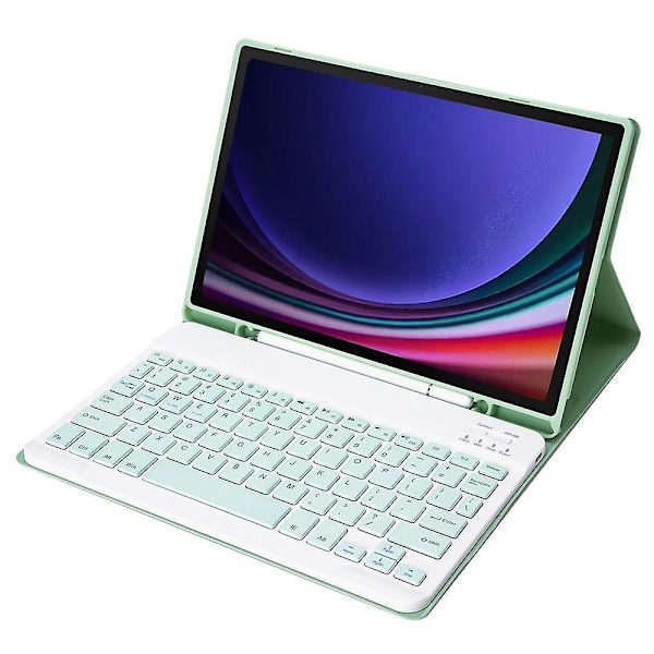 Samsung Galaxy Tab S9 X710/X716B/X718U Bluetooth-näppäimistökotelo PU+TPU Käännettävä tablettikotelo Kynäpaikalla Light Green