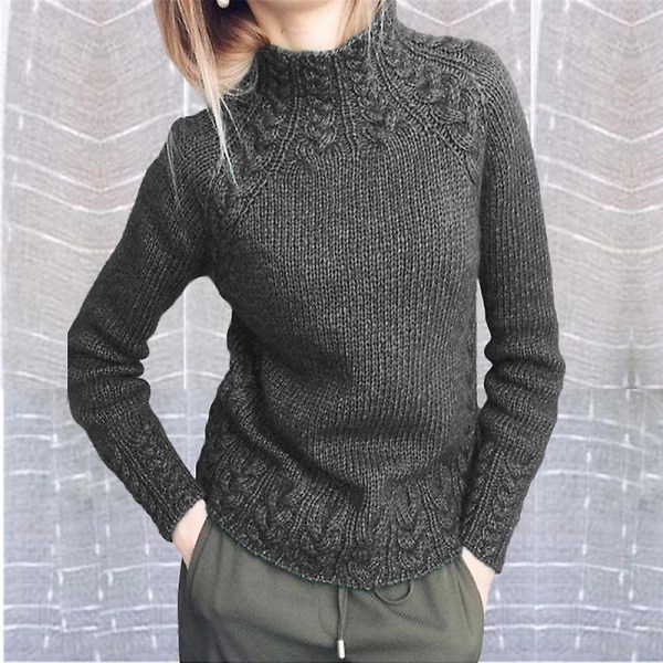 Dame sweater mode ensfarvet hamp mønster strikket sweater til kvinder Khaki Xxxl