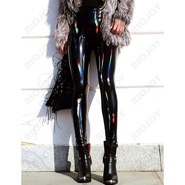 Faux läder leggings för Yetsye kvinnor våt look fullängd hög midja läderbyxor