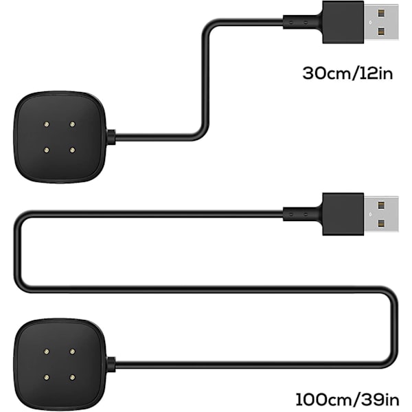 2-pakning Ladekabler Kompatible med Fitbit Sense/Sense 2 og Versa 4/Versa 3 Smartklokker, USB Ladekabel Stativ Erstatning