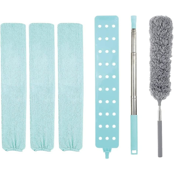 4 stk. Uttrekkbar Støvrenser for Sprekker eller Børste med 2 Tøydeksler Mikrofiber Håndstøver Vaskbar Teleskopisk Støvsamler for Husholdningsseng So