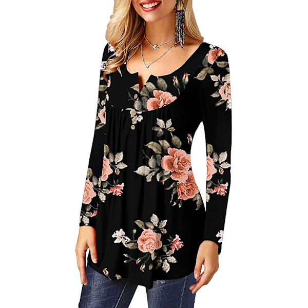 Dame Skjorter Flæse Løs Knap Tunic Toppe Til Kvinder Black D M