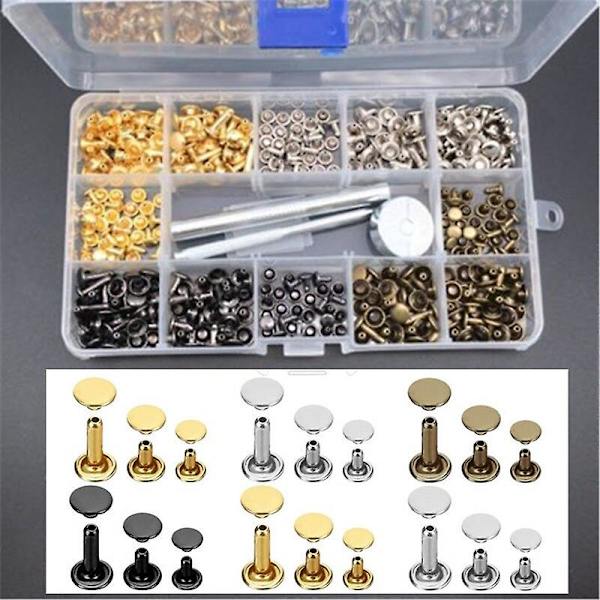 480 st metall dubbla cap nitar dubbar rund nit för gör-det-själv läder pysselväska bälte kläder plagg skor djurhalsband fixeringsverktyg 180pcs no plier