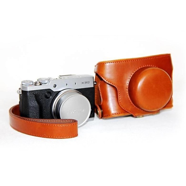 Kameraväska i PU-läder Cover med axelrem för Fujifilm X30 Brown