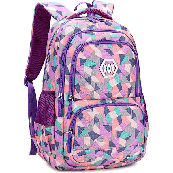 Geometric Print Backpacks for Girls Boys School, Capacity School Girls Backpacks for Kids Water-resistant Bookbags lila