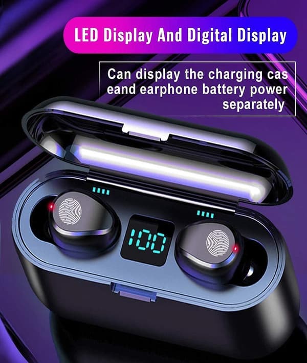 Bluetooth Earbuds, 5.0 Ørepropper med Opladningsetui LED Batteridisplay