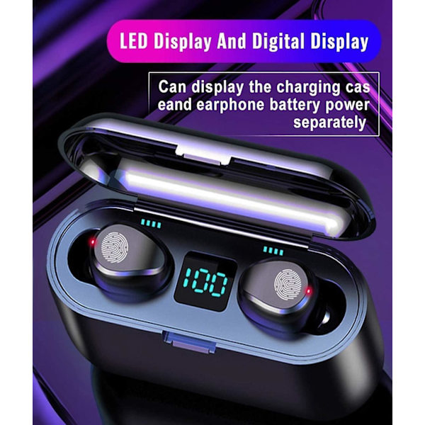 Bluetooth-ørepropper, 5.0-ørepropper med ladeetui LED-batteridisplay