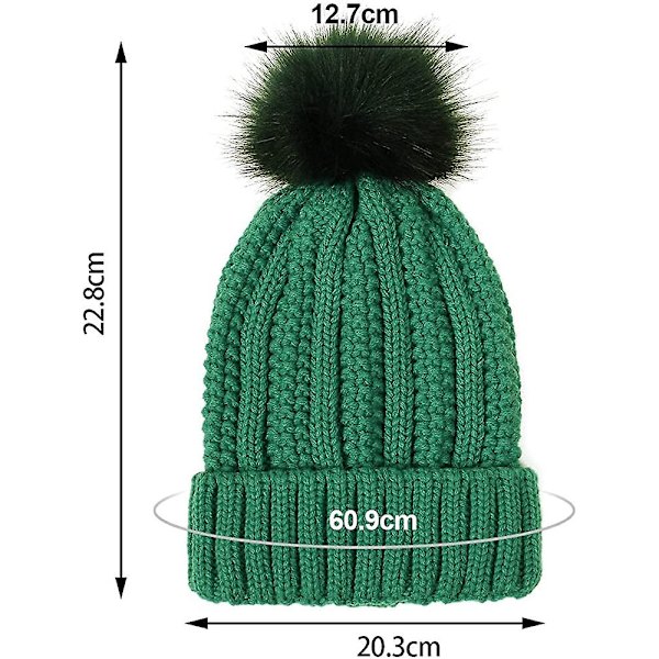 Stickad mössa för kvinnor med satin innerfoder Pom Pom vinter varm mössa Bobble Hat