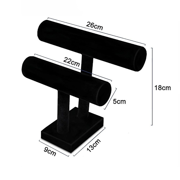 Sammets smyckesställ i sammet, armbandshållare, klockhållare, armbandskedjor, ställ, armbandspresentationslist, T-list, 2 rullar Black