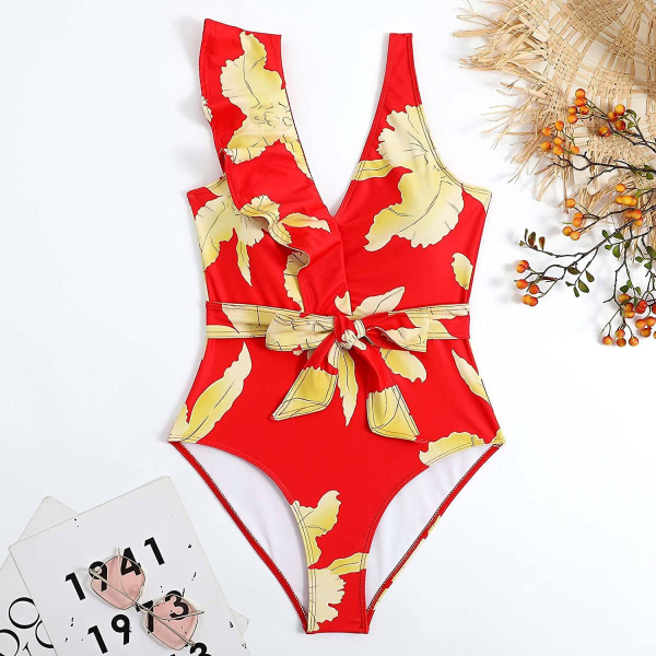 Eldel Badedrakt for Kvinner, Hel Badedrakt, Tettsittende Retro Trykk S 08 Red