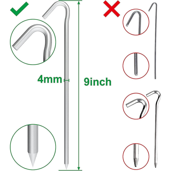 9\" Teltplugger Oppblåsbare Plugger 12 Pakker, Metall Teltplugger Kraftige Jordplugger Kroker For Gjerder, Presenning Og Utendørs Julepynt Hage Silver 9in**12pcs