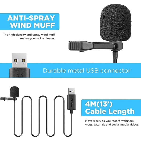 USB Lavalier Mikrofon 4m Kabel Plug and Play Mikrofon for Vlogging Live Streaming