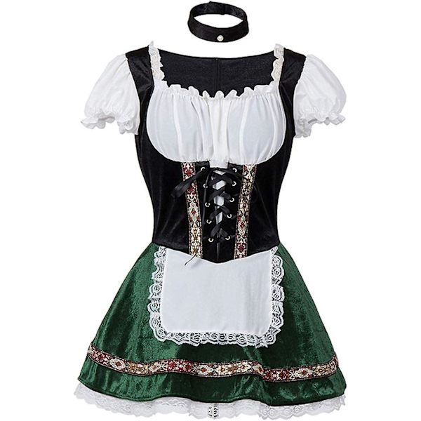 Naisten Oktoberfest-asu, Halloween saksalainen baijerilainen samettinen Dirndl-mekko Green X Large
