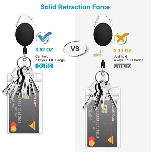 2-pack ID-korthållare med klämma  Badge Reels Retractable Heavy Duty  Clear ID-korthållare Retractable  Vertical Lanyard ID-hållare med karbinhake Badg