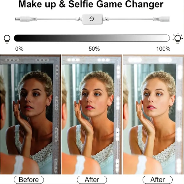 Hollywood Glam LED Vanity Lights Kit, 3 meter dæmpbare spejllamper, helkropsspejl & badeværelsesspejl belysning, stik til gulv