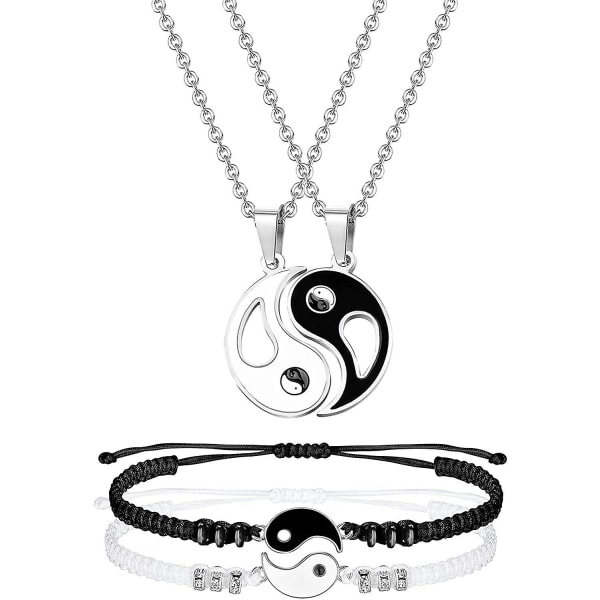 Yin Yang Halsband Armband Set För Acsergery Par Bff Matchande Armband Justerbar Sladd Present