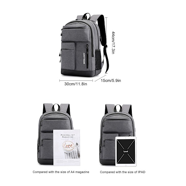 Uusi kannettavan tietokoneen reppu, liikematka USB-latausportilla, vettähylkivä college-tietokonelaukku naisille ja miehille, sopii 15,6 tuuman kannettavalle tietokoneelle Dark grey