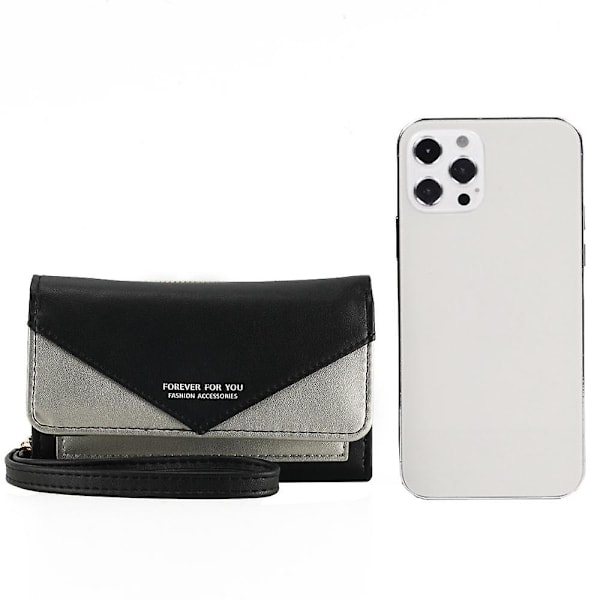 Dam multifunktion plånbok telefonfodral handledsväska PU läder handledskoppling väska Black