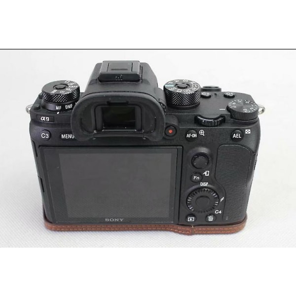 Halvt Kamera PU Læder Beskyttelsesetui Taske til Sony ILCE-9/A9/A7RM3 A7RIII Coffee