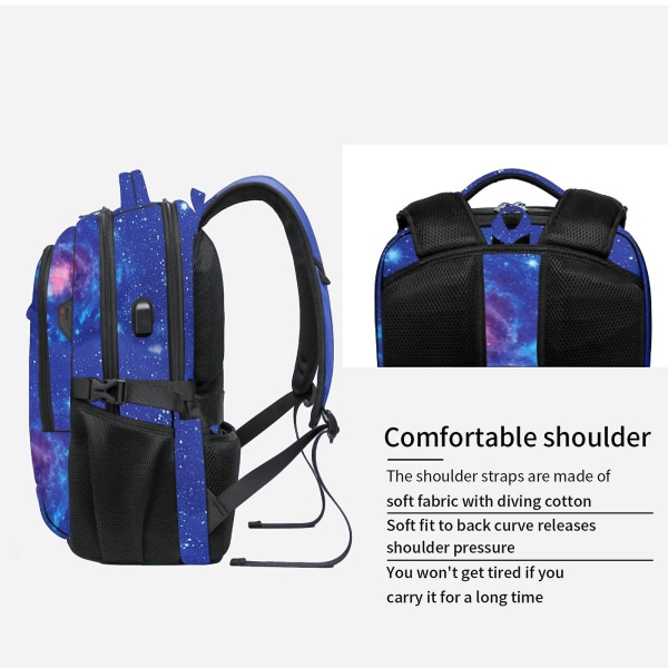 New Arrive 15,6 tums ryggsäck för bärbar dator Business Anti Theft Slim Slitstark collegeryggsäck med USB laddningsbokväska för man kvinna Starry Blue