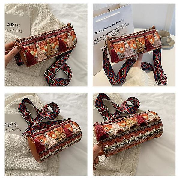 Etnisk stil canvas crossbody väska tonårsflickor plånbok bärväska axelväska för kvinnor damer Brown