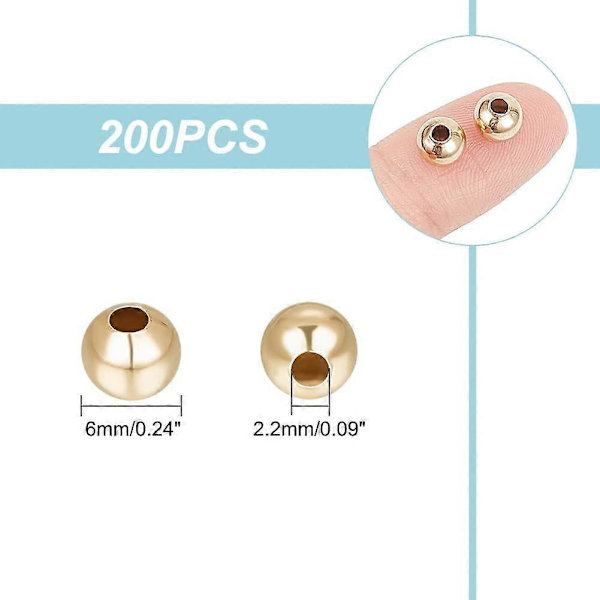 200 st 6 mm Diameter 304 Rostfritt Stål Distanspärlor Små Runda Ihåliga Pärlor Glatta Kul Pärlor Metall Gyllene Lösa Pärlor för DIY Smyckestillverkning