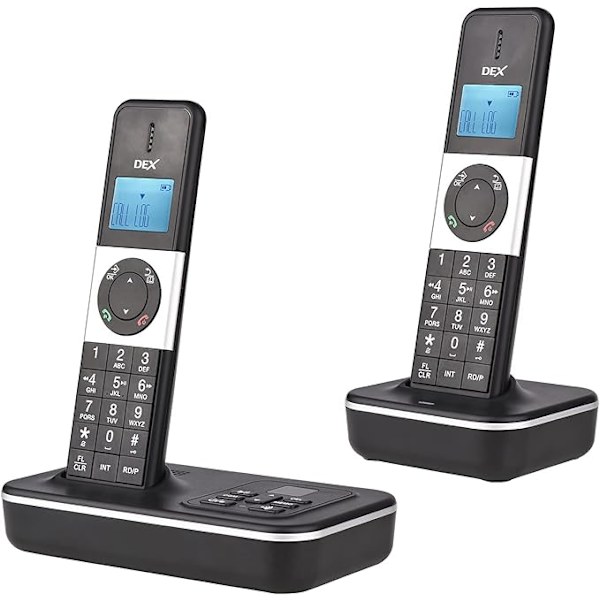 D1002 TAM-D 2-Händsets Sladdlös Telefon med Svarare Samtals-ID/Samtalsväntan 1,6 tum LCD 3-Raders Skärm Display Laddningsbara Batterier Stöd