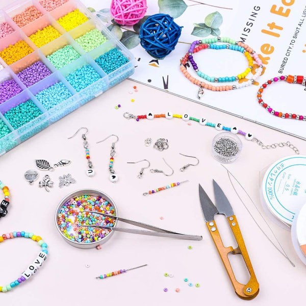 Hantverksglasfröpärlor Tiny Pony Beads Assorted Kit med Organizer Box för smyckenstillverkning