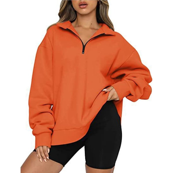 Dame Oversized Halvzip Trøje med Lange Ærmer - Efterårssweatshirt - Kvartzip Trendy Hoodie Outfits til Teenagere m0 orange X Large