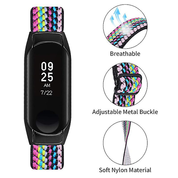 Stretchig nylon anti-scratch justerbar handledsrem för Xiaomi Mi Band 3/4, med svart klockram Style 9