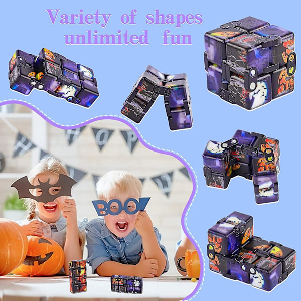 HUOGUO 2 Pak Halloween Fidget Infinity Cube Figet Figetget Figit Stress Sensorisk Cube Legetøj Spil Gave til Voksen Barn Pige Dreng
