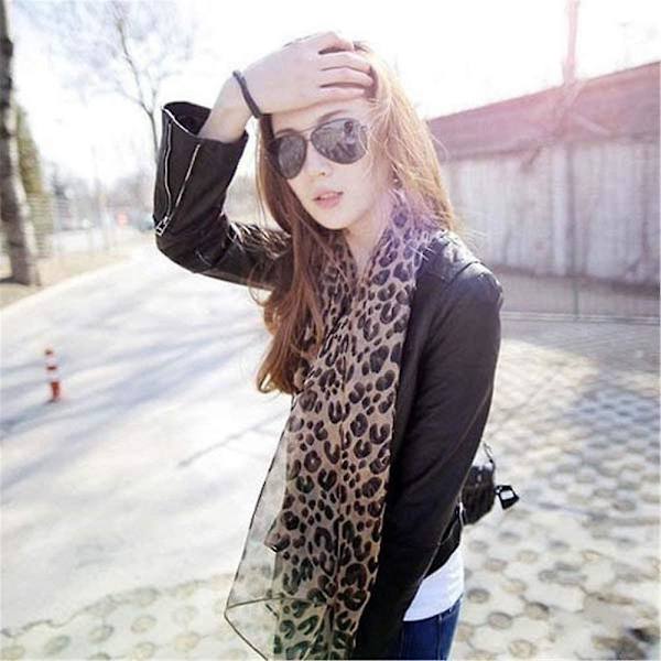 Kvinnor Stor Leopard Djurmönster Lätt Mjuk-touch Rektangel Vardag Olaof Scarf U Shap Leopard