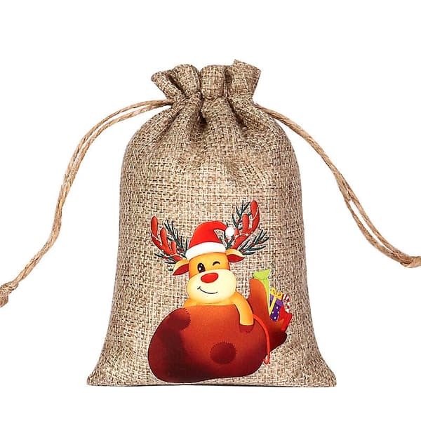 S) 12-pack jutesäckar för jul med dragsko