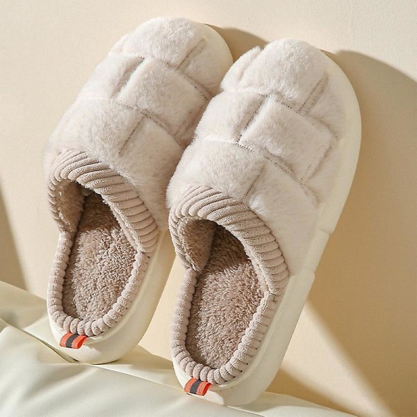 Husdjurspäls plysch mjuka bomullstofflor kvinnliga vinter inomhus damtofflor halkfria skor hemtofflor damglidskor för sovrum Coffee 42-43(foot25.5-26cm)