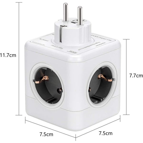 USB-virtapistoke, 4-osainen kuutiomallinen seinäpistoke 2 USB-liitännällä, 1 Type-C-portti, 7 in 1 -pistoke kytkimellä