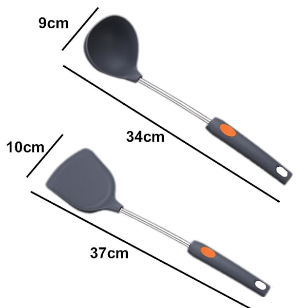 Silikone Køkkenredskabssæt, 2 stk. Køkken Must Haves Rustfrit Stål Håndtag Madlavningsredskaber, grå Spatel * Grå Ske Gray spatula * gray spoon