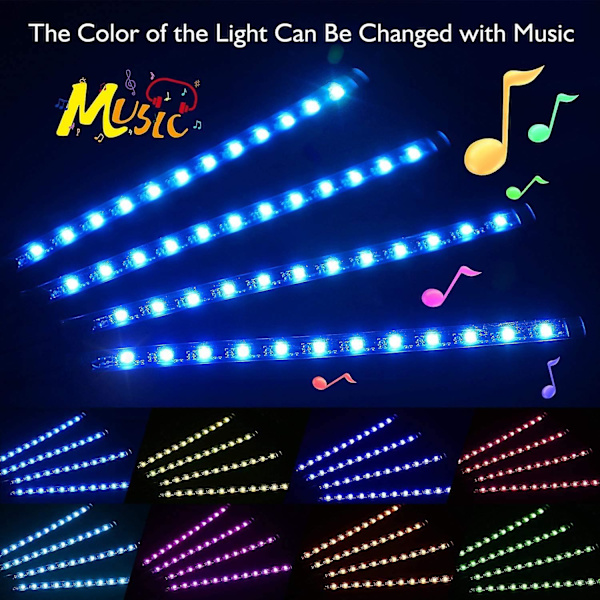 Bil LED-list, 4 st 48 USB LED-innerbelysning, flerfärgad musikbil LED-list under instrumentpanelbelysningssats med ljudaktiv funktion och fjärrkontroll
