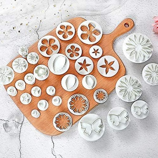 33-delad fondantkakform, kakskärare, sockerblommor, blad, fjäril, hjärtform, dekorationsform, gör-det-själv-verktyg
