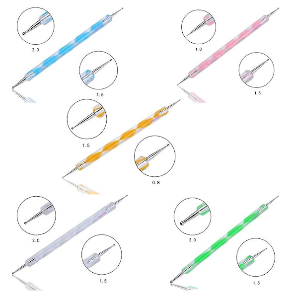 5 stk. Dotting Pen Nail Art Dotting Tools/spot Swirl - Negledesign Marmoreringsverktøy Penn for Punkter og til Marmorering fra Hanyousheng