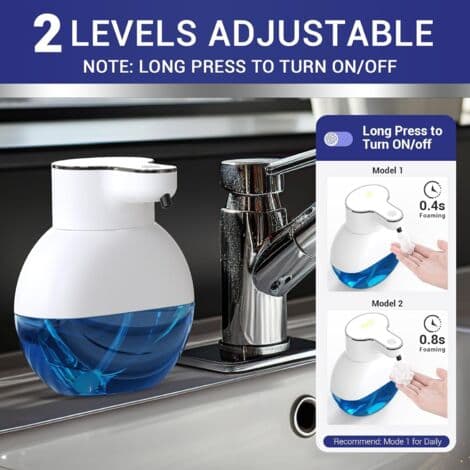 Berøringsfri sæbedispenser (hvid), 400 ml skumsæbedispenser, di