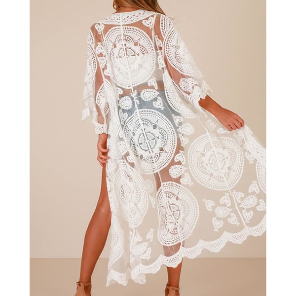 Kvinnors Baddräktstäcke Badkläder Kimono Lång Strandklänning Blommig Spets Bikini Baddräktstäcke Solskyddskläder