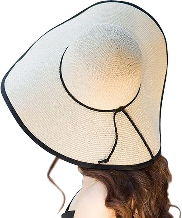 Dame Bredskygget Stråhat Stor Slap Foldbar Rulle Sammen Hat Strand Solhat Upf 50+ White
